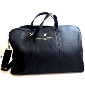 VALENTINO CHRISTY PARIS Vintage Black Nylon Large Travel Tote Boston Bag 2-Way
